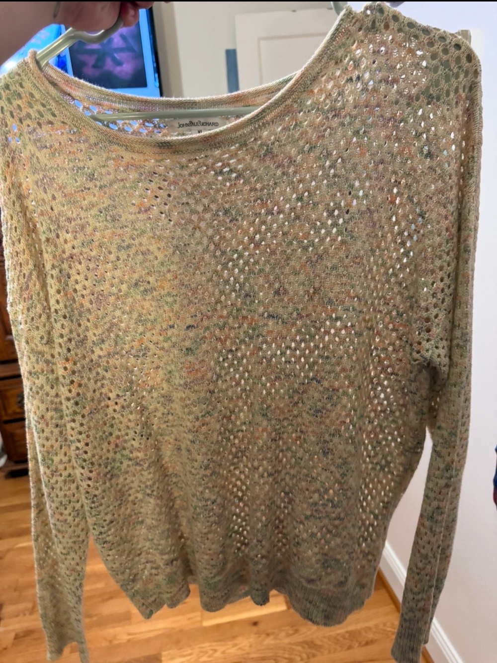 Jared Lang Pastel Multi-Color Open-Knit Crewneck Sweater